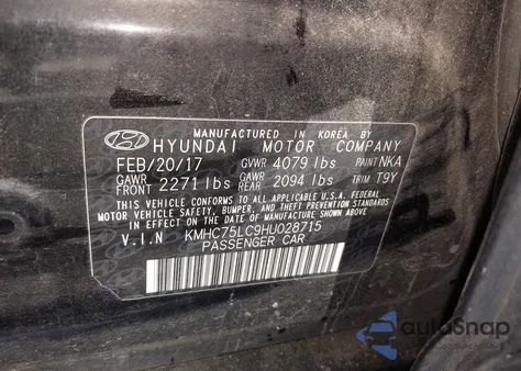 2017 Hyundai Ioniq Hybrid Sel z USA, uszkodzony, nr VIN KMHC75LC9HU028715